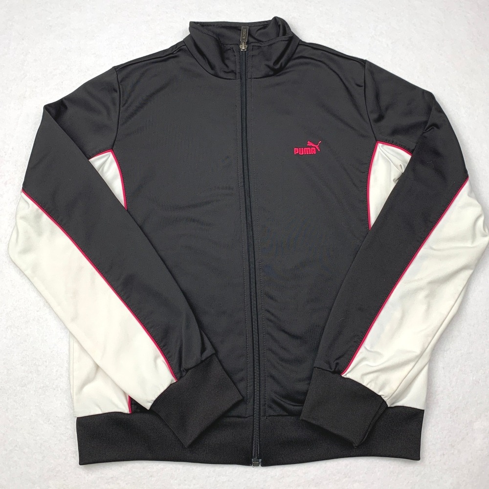 Puma Jacket‎ Womens Small Black Colorblock Pink Piping Tricot Track Full Zip